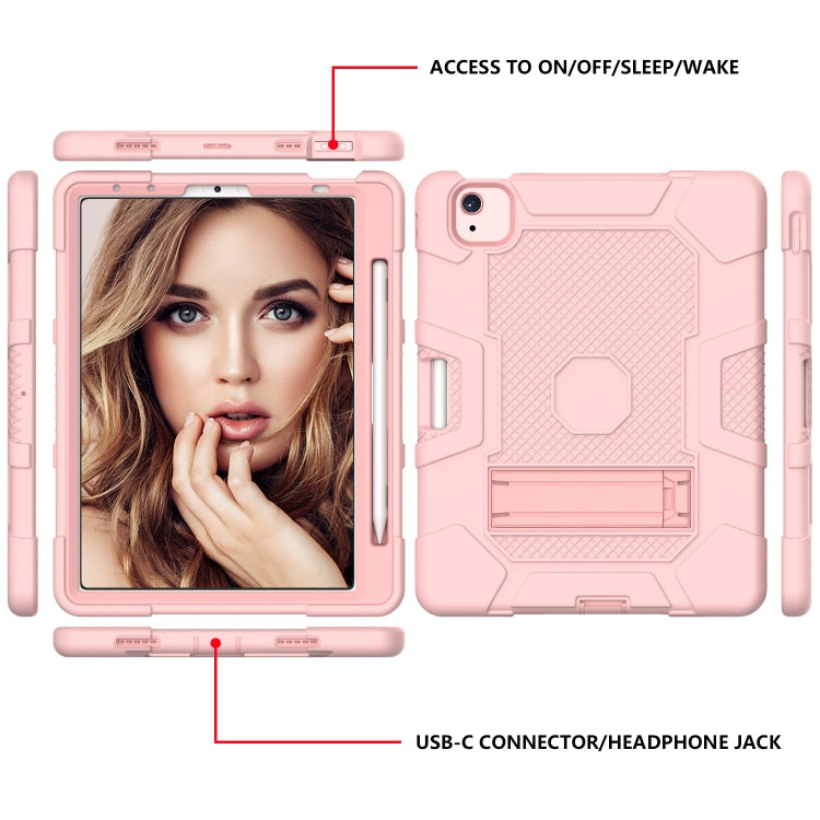 Contrast Color Robot Shockproof Silicone + PC Protective Case with Holder For iPad Air 2022 / 2020 10.9 inch(Rose Gold) - iPad Air (2022) / (2020) 10.9 Cases by buy2fix | Online Shopping UK | buy2fix