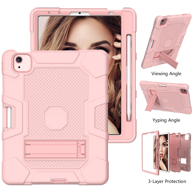 Contrast Color Robot Shockproof Silicone + PC Protective Case with Holder For iPad Air 2022 / 2020 10.9 inch(Rose Gold) - iPad Air (2022) / (2020) 10.9 Cases by buy2fix | Online Shopping UK | buy2fix