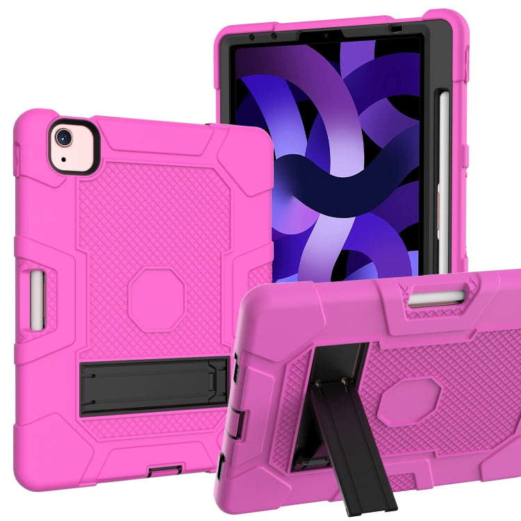 Contrast Color Robot Shockproof Silicone + PC Protective Case with Holder For iPad Air 2022 / 2020 10.9 inch(Rose Red Black) - iPad Air (2022) / (2020) 10.9 Cases by buy2fix | Online Shopping UK | buy2fix