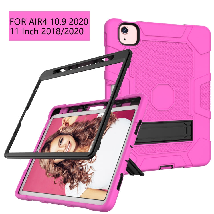 Contrast Color Robot Shockproof Silicone + PC Protective Case with Holder For iPad Air 2022 / 2020 10.9 inch(Rose Red Black) - iPad Air (2022) / (2020) 10.9 Cases by buy2fix | Online Shopping UK | buy2fix