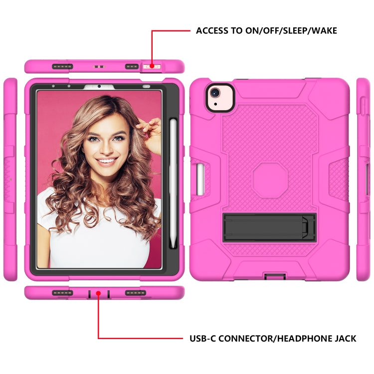 Contrast Color Robot Shockproof Silicone + PC Protective Case with Holder For iPad Air 2022 / 2020 10.9 inch(Rose Red Black) - iPad Air (2022) / (2020) 10.9 Cases by buy2fix | Online Shopping UK | buy2fix