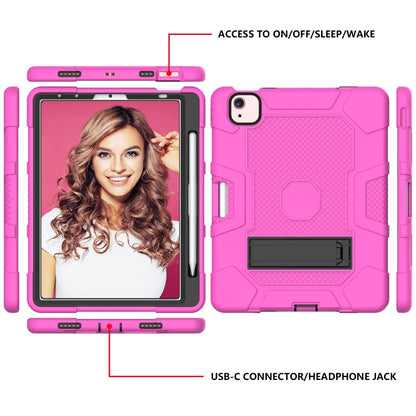 Contrast Color Robot Shockproof Silicone + PC Protective Case with Holder For iPad Air 2022 / 2020 10.9 inch(Rose Red Black) - iPad Air (2022) / (2020) 10.9 Cases by buy2fix | Online Shopping UK | buy2fix