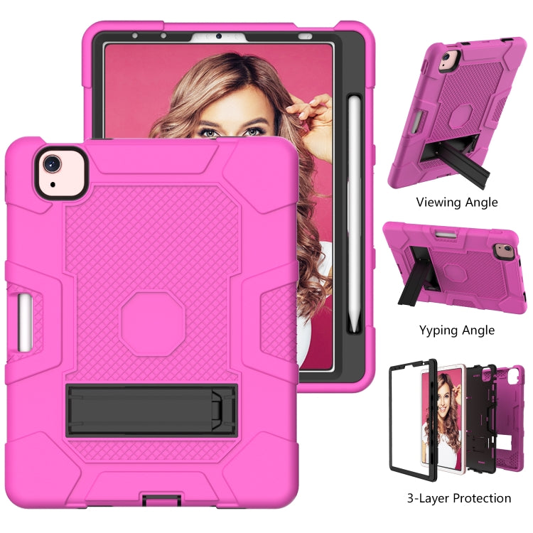 Contrast Color Robot Shockproof Silicone + PC Protective Case with Holder For iPad Air 2022 / 2020 10.9 inch(Rose Red Black) - iPad Air (2022) / (2020) 10.9 Cases by buy2fix | Online Shopping UK | buy2fix