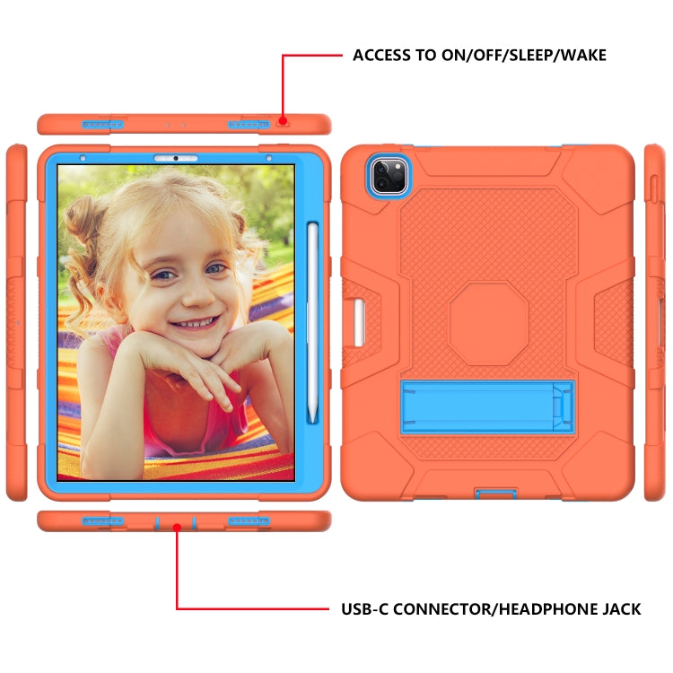 For iPad Pro 12.9 inch (2020) Contrast Color Robot Shockproof Silicone + PC Protective Tablet Case with Holder(Orange Blue) - iPad Pro 12.9 (2020) Cases by buy2fix | Online Shopping UK | buy2fix