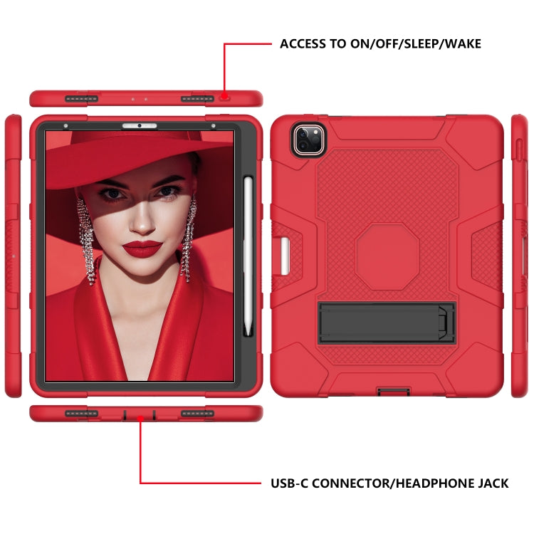 For iPad Pro 12.9 inch (2020) Contrast Color Robot Shockproof Silicone + PC Protective Tablet Case with Holder(Red Black) - iPad Pro 12.9 (2020) Cases by buy2fix | Online Shopping UK | buy2fix