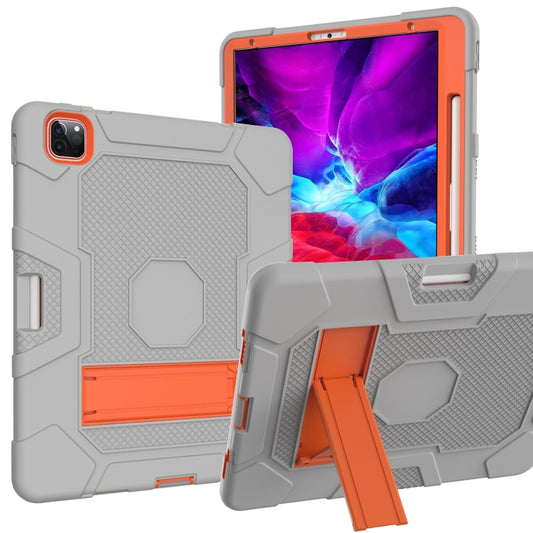 For iPad Pro 12.9 inch (2020) Contrast Color Robot Shockproof Silicone + PC Protective Tablet Case with Holder(Grey Orange) - iPad Pro 12.9 (2020) Cases by buy2fix | Online Shopping UK | buy2fix