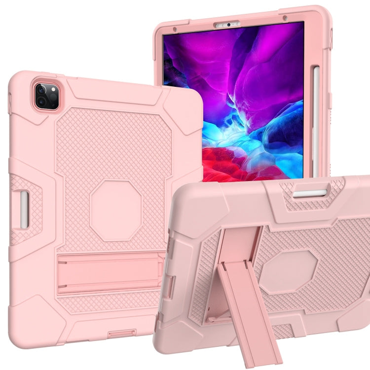 For iPad Pro 12.9 inch (2020) Contrast Color Robot Shockproof Silicone + PC Protective Tablet Case with Holder(Rose Gold) - iPad Pro 12.9 (2020) Cases by buy2fix | Online Shopping UK | buy2fix