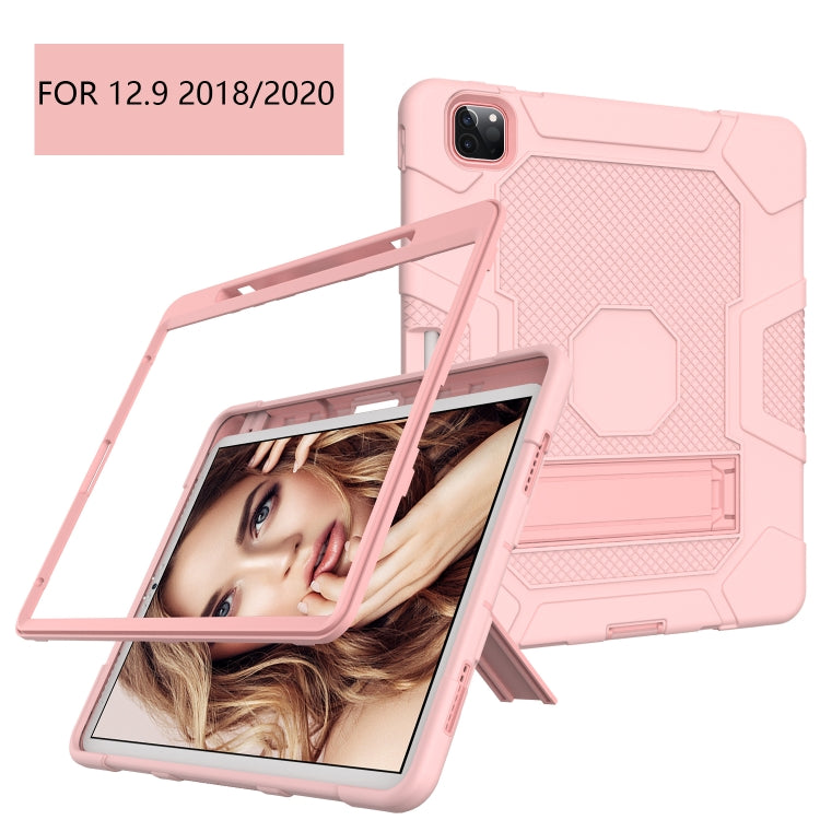 For iPad Pro 12.9 inch (2020) Contrast Color Robot Shockproof Silicone + PC Protective Tablet Case with Holder(Rose Gold) - iPad Pro 12.9 (2020) Cases by buy2fix | Online Shopping UK | buy2fix