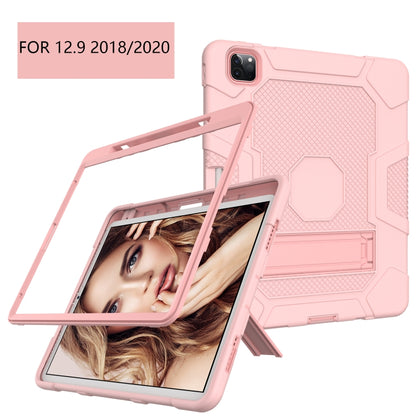 For iPad Pro 12.9 inch (2020) Contrast Color Robot Shockproof Silicone + PC Protective Tablet Case with Holder(Rose Gold) - iPad Pro 12.9 (2020) Cases by buy2fix | Online Shopping UK | buy2fix