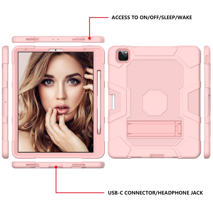 For iPad Pro 12.9 inch (2020) Contrast Color Robot Shockproof Silicone + PC Protective Tablet Case with Holder(Rose Gold) - iPad Pro 12.9 (2020) Cases by buy2fix | Online Shopping UK | buy2fix