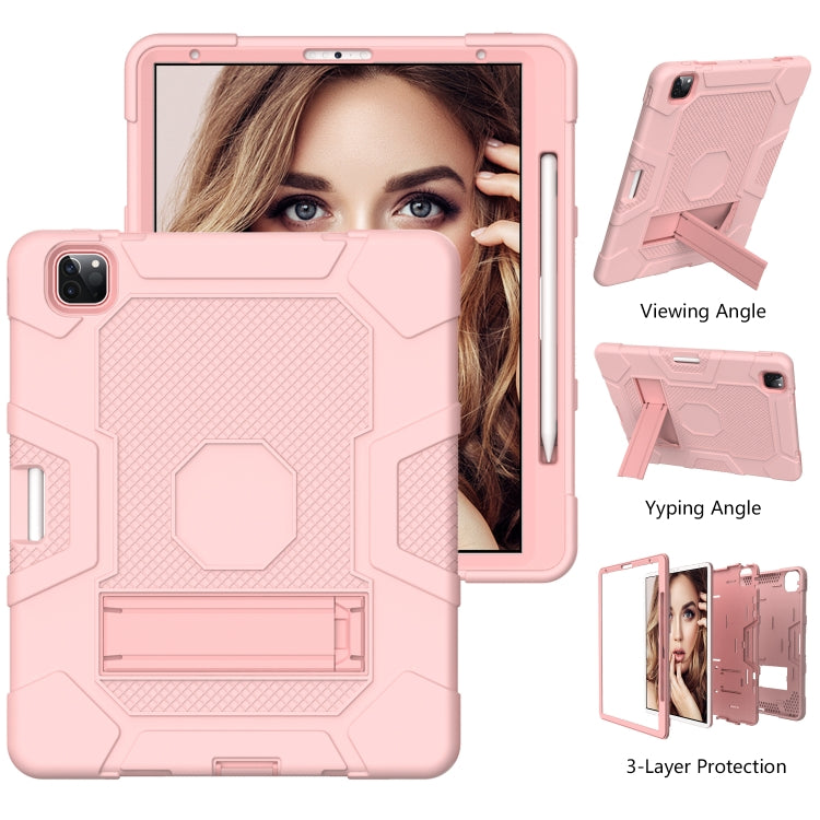 For iPad Pro 12.9 inch (2020) Contrast Color Robot Shockproof Silicone + PC Protective Tablet Case with Holder(Rose Gold) - iPad Pro 12.9 (2020) Cases by buy2fix | Online Shopping UK | buy2fix