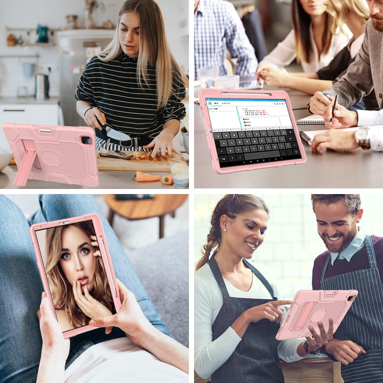 For iPad Pro 12.9 inch (2020) Contrast Color Robot Shockproof Silicone + PC Protective Tablet Case with Holder(Rose Gold) - iPad Pro 12.9 (2020) Cases by buy2fix | Online Shopping UK | buy2fix