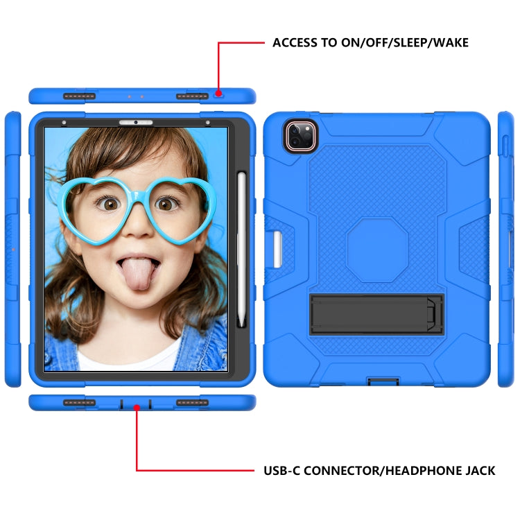 For iPad Pro 12.9 inch (2020) Contrast Color Robot Shockproof Silicone + PC Protective Tablet Case with Holder(Dark Blue Black) - iPad Pro 12.9 (2020) Cases by buy2fix | Online Shopping UK | buy2fix
