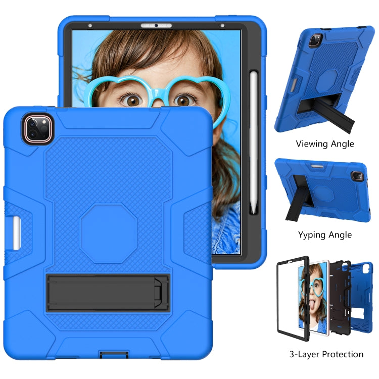 For iPad Pro 12.9 inch (2020) Contrast Color Robot Shockproof Silicone + PC Protective Tablet Case with Holder(Dark Blue Black) - iPad Pro 12.9 (2020) Cases by buy2fix | Online Shopping UK | buy2fix