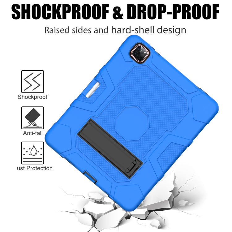 For iPad Pro 12.9 inch (2020) Contrast Color Robot Shockproof Silicone + PC Protective Tablet Case with Holder(Dark Blue Black) - iPad Pro 12.9 (2020) Cases by buy2fix | Online Shopping UK | buy2fix
