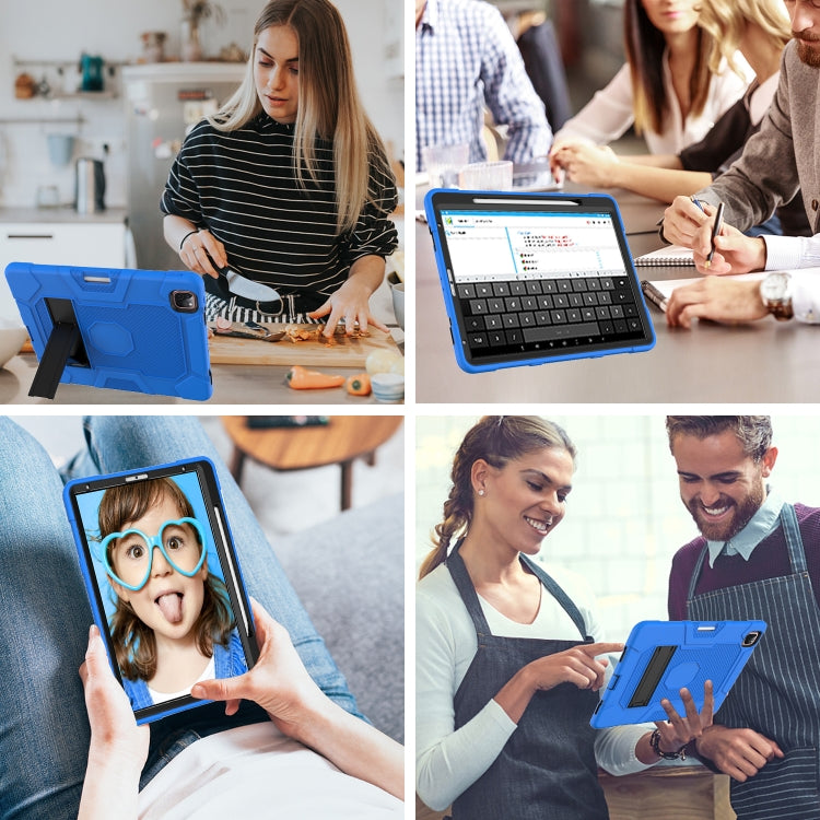 For iPad Pro 12.9 inch (2020) Contrast Color Robot Shockproof Silicone + PC Protective Tablet Case with Holder(Dark Blue Black) - iPad Pro 12.9 (2020) Cases by buy2fix | Online Shopping UK | buy2fix
