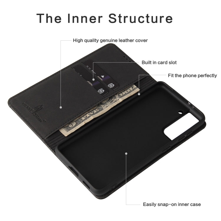 For Samsung Galaxy S21 5G Fierre Shann Crocodile Texture Magnetic Horizontal Flip Genuine Leather Case with Holder & Card Slot(Black) - Galaxy S21 5G Cases by FIERRE SHANN | Online Shopping UK | buy2fix