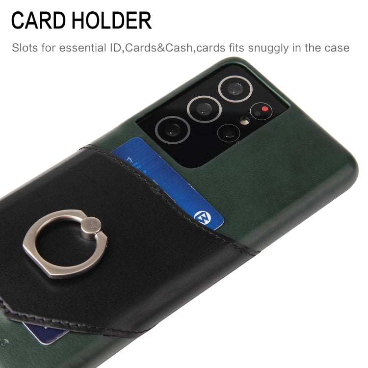 For Samsung Galaxy S21+ 5G Fierre Shann Oil Wax Texture Genuine Leather Back Cover Case with 360 Degree Rotation Holder & Card Slot(Black) - Galaxy S21+ 5G Cases by FIERRE SHANN | Online Shopping UK | buy2fix