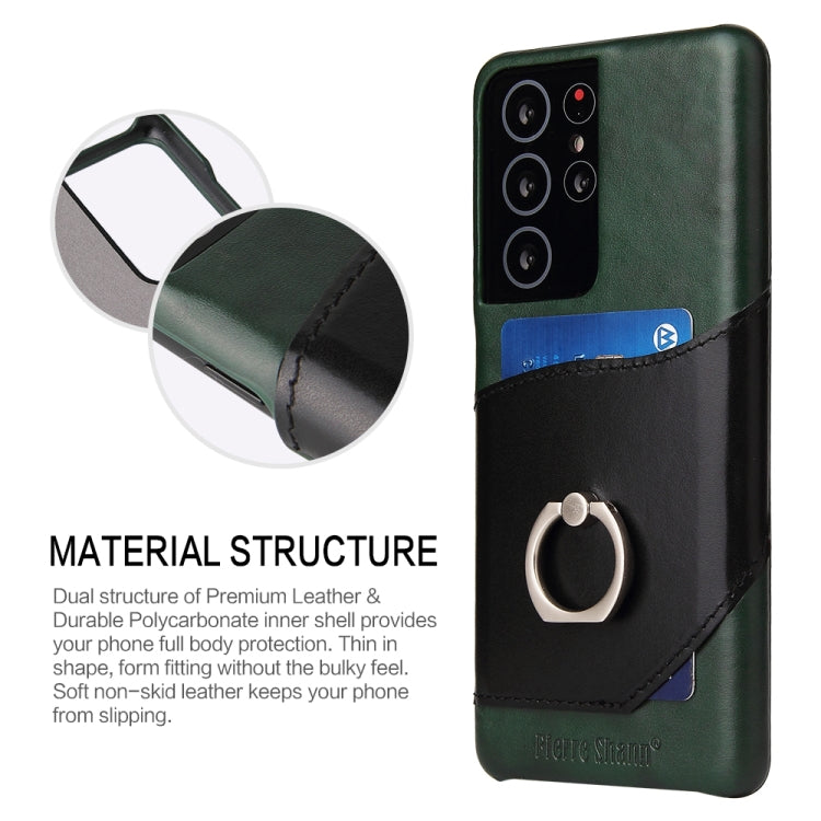 For Samsung Galaxy S21+ 5G Fierre Shann Oil Wax Texture Genuine Leather Back Cover Case with 360 Degree Rotation Holder & Card Slot(Black) - Galaxy S21+ 5G Cases by FIERRE SHANN | Online Shopping UK | buy2fix