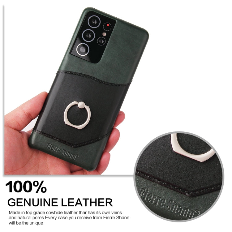 For Samsung Galaxy S21+ 5G Fierre Shann Oil Wax Texture Genuine Leather Back Cover Case with 360 Degree Rotation Holder & Card Slot(Black) - Galaxy S21+ 5G Cases by FIERRE SHANN | Online Shopping UK | buy2fix