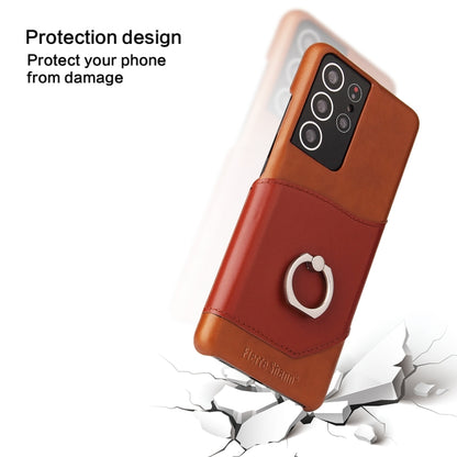 For Samsung Galaxy S21+ 5G Fierre Shann Oil Wax Texture Genuine Leather Back Cover Case with 360 Degree Rotation Holder & Card Slot(Brown) - Galaxy S21+ 5G Cases by FIERRE SHANN | Online Shopping UK | buy2fix