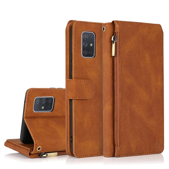 For Samsung Galaxy A71 5G Skin-feel Crazy Horse Texture Zipper Wallet Bag Horizontal Flip Leather Case with Holder & Card Slots & Wallet & Lanyard(Brown)