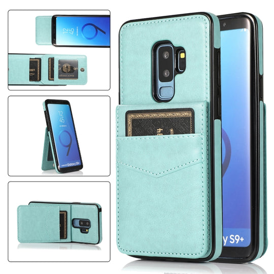 For Samsung Galaxy S9 Plus Solid Color PC + TPU Protective Case with Holder & Card Slots(Green)