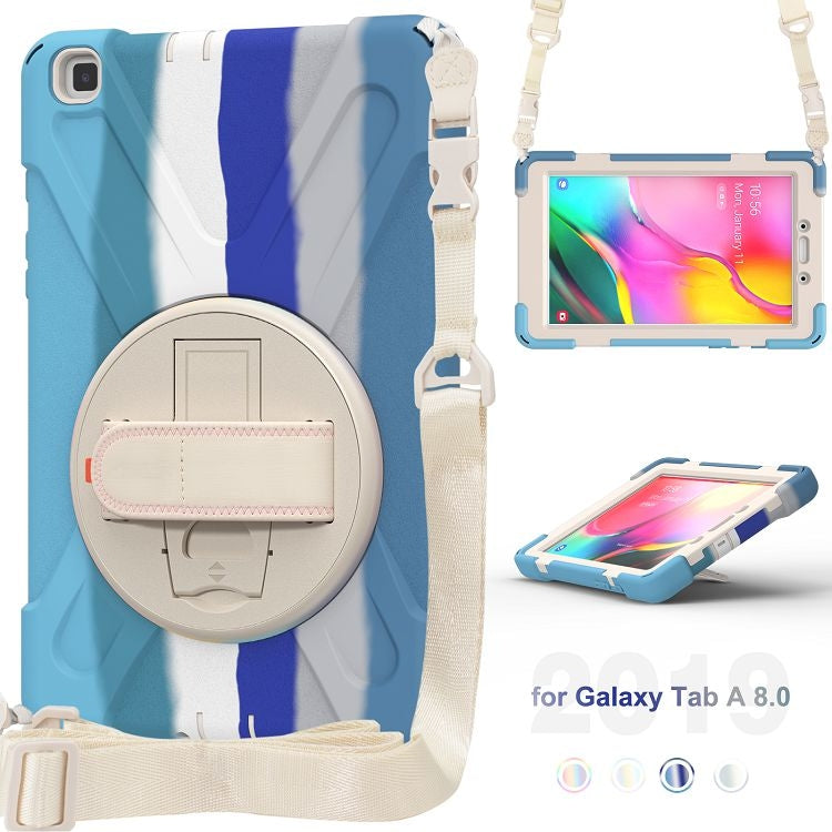 For Samsung Galaxy Tab A 8.0 (2019) T290 / T295 Shockproof Colorful Silicone + PC Protective Case with Holder & Shoulder Strap & Hand Strap (Blue) - Other Galaxy Tab PC by buy2fix | Online Shopping UK | buy2fix