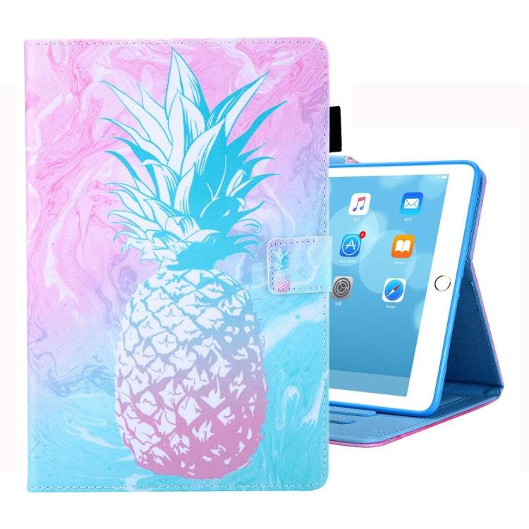 For iPad 10.2 2021 / 2020 / 2019 Coloured Drawing Pattern Horizontal Flip Leather Case with Holder & Card Slots & Photo Frame(Blue Pink Pineapple) - iPad 10.2 Cases by buy2fix | Online Shopping UK | buy2fix