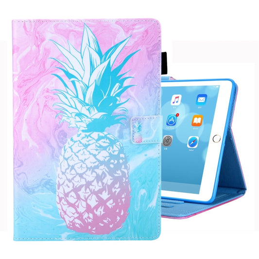 For iPad 10.2 2021 / 2020 / 2019 Coloured Drawing Pattern Horizontal Flip Leather Case with Holder & Card Slots & Photo Frame(Blue Pink Pineapple) - iPad 10.2 Cases by buy2fix | Online Shopping UK | buy2fix