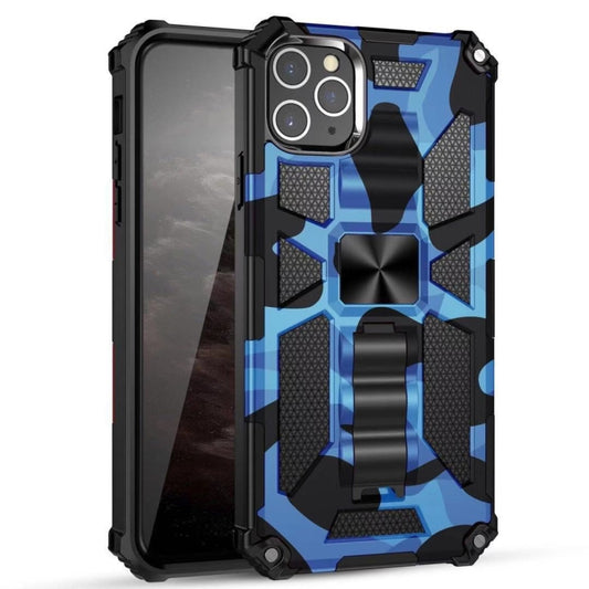 For iPhone 11 Camouflage Armor Shockproof TPU + PC Magnetic Protective Case with Holder (Dark Blue) by buy2fix