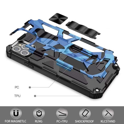 For iPhone 11 Pro Camouflage Armor Shockproof TPU + PC Magnetic Protective Case with Holder (Mint Green) by buy2fix