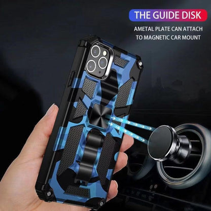 For iPhone 11 Pro Camouflage Armor Shockproof TPU + PC Magnetic Protective Case with Holder (Dark Blue) by buy2fix