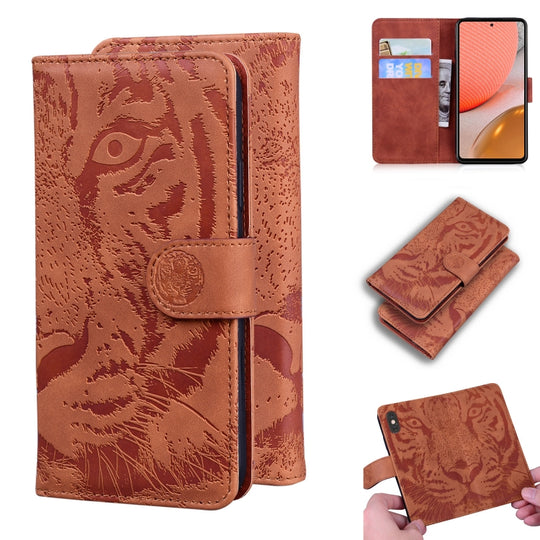 For Samsung Galaxy A72 5G / 4G Tiger Embossing Pattern Horizontal Flip Leather Case with Holder & Card Slots & Wallet(Brown)