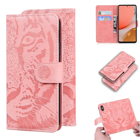 For Samsung Galaxy A72 5G / 4G Tiger Embossing Pattern Horizontal Flip Leather Case with Holder & Card Slots & Wallet(Pink)