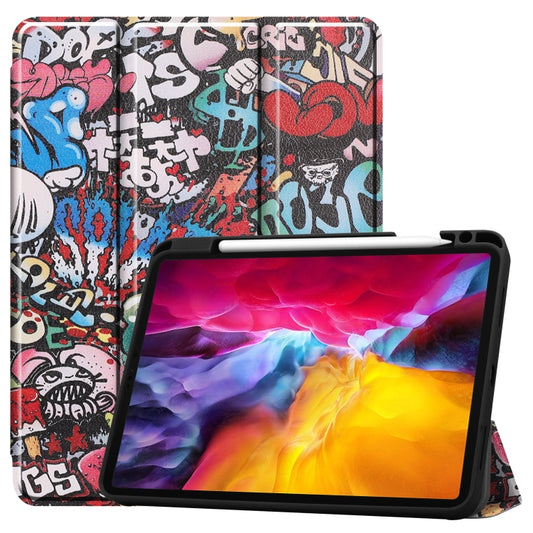 For iPad Pro 11 2022 / 2021 Colored Drawing Horizontal Flip TPU + PU Leather Tablet Case with Three-folding Holder & Sleep / Wake-up Function & Pen Slot(Graffiti) - iPad Pro 11 (2022/2021) Cases by buy2fix | Online Shopping UK | buy2fix