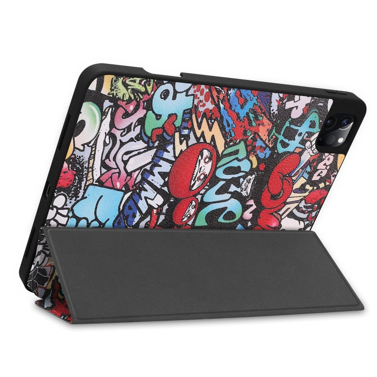 For iPad Pro 11 2022 / 2021 Colored Drawing Horizontal Flip TPU + PU Leather Tablet Case with Three-folding Holder & Sleep / Wake-up Function & Pen Slot(Graffiti) - iPad Pro 11 (2022/2021) Cases by buy2fix | Online Shopping UK | buy2fix