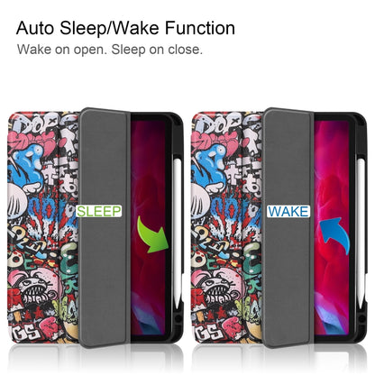 For iPad Pro 11 2022 / 2021 Colored Drawing Horizontal Flip TPU + PU Leather Tablet Case with Three-folding Holder & Sleep / Wake-up Function & Pen Slot(Graffiti) - iPad Pro 11 (2022/2021) Cases by buy2fix | Online Shopping UK | buy2fix