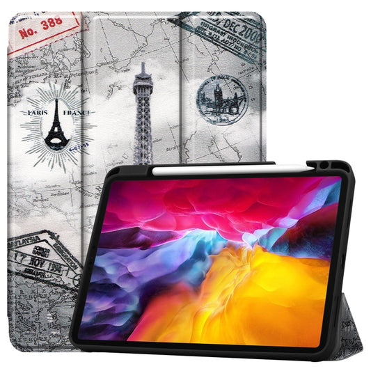 For iPad Pro 11 2022 / 2021 Colored Drawing Horizontal Flip TPU + PU Leather Tablet Case with Three-folding Holder & Sleep / Wake-up Function & Pen Slot(Eiffel Tower) - iPad Pro 11 (2022/2021) Cases by buy2fix | Online Shopping UK | buy2fix