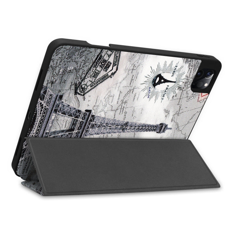 For iPad Pro 11 2022 / 2021 Colored Drawing Horizontal Flip TPU + PU Leather Tablet Case with Three-folding Holder & Sleep / Wake-up Function & Pen Slot(Eiffel Tower) - iPad Pro 11 (2022/2021) Cases by buy2fix | Online Shopping UK | buy2fix