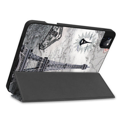 For iPad Pro 11 2022 / 2021 Colored Drawing Horizontal Flip TPU + PU Leather Tablet Case with Three-folding Holder & Sleep / Wake-up Function & Pen Slot(Eiffel Tower) - iPad Pro 11 (2022/2021) Cases by buy2fix | Online Shopping UK | buy2fix
