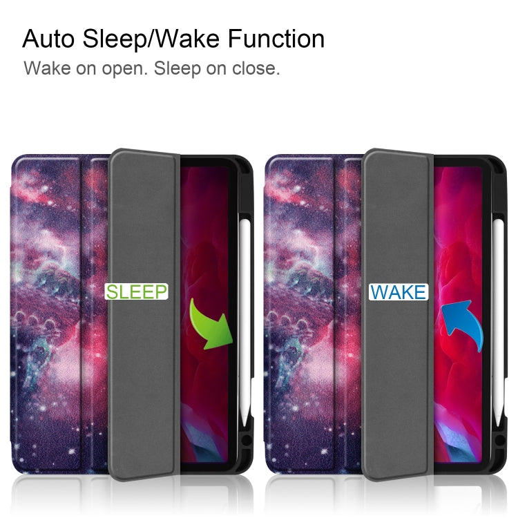 For iPad Pro 11 2022 / 2021 Colored Drawing Horizontal Flip TPU + PU Leather Tablet Case with Three-folding Holder & Sleep / Wake-up Function & Pen Slot(Milky Way) - iPad Pro 11 (2022/2021) Cases by buy2fix | Online Shopping UK | buy2fix