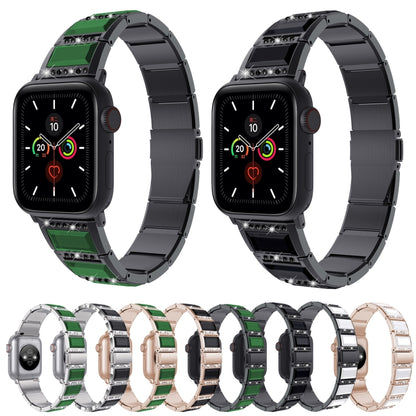 XingYao Series Two-tone Steel Watch Band For Apple Watch Series 9&8&7 41mm / SE 3&SE 2&6&SE&5&4 40mm / 3&2&1 38mm(Silver+Green) - Watch Bands by buy2fix | Online Shopping UK | buy2fix