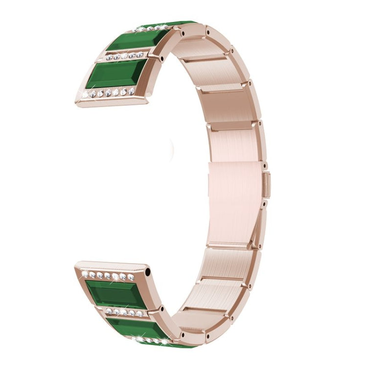 For Samsung Galaxy Watch 3 41mm Stainless Steel Diamond Encrusted Watch Band(Gold+Green) - Watch Bands by buy2fix | Online Shopping UK | buy2fix