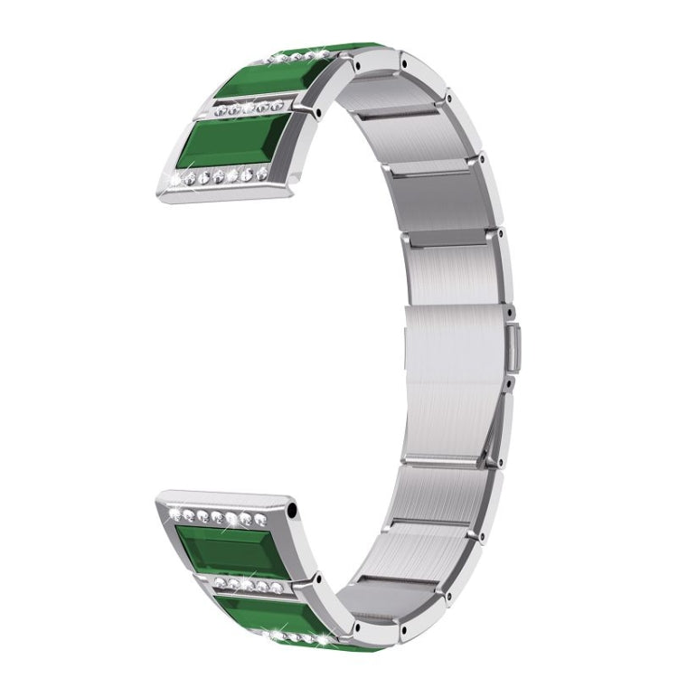 For Samsung Galaxy Watch 3 45mm Active Stainless Steel Diamond Encrusted Watch Band(Silver+Green) - Watch Bands by buy2fix | Online Shopping UK | buy2fix
