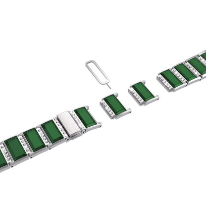 For Samsung Galaxy Watch 3 45mm Active Stainless Steel Diamond Encrusted Watch Band(Silver+Green) - Watch Bands by buy2fix | Online Shopping UK | buy2fix
