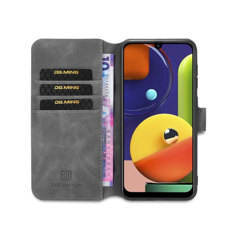 For Galaxy A30s / A50s DG.MING Retro Oil Side Horizontal Flip Case with Holder & Card Slots & Wallet(Grey) - Galaxy Phone Cases by DG.MING | Online Shopping UK | buy2fix