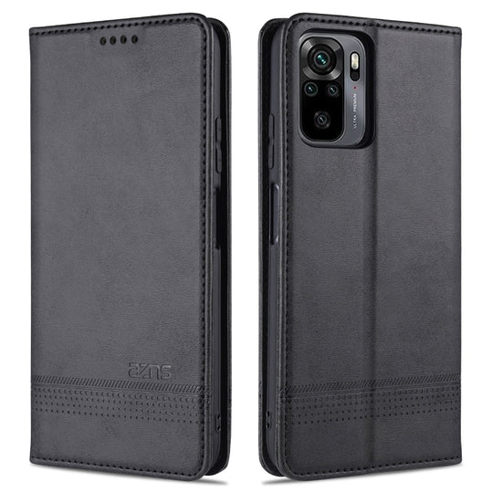 For Xiaomi Redmi Note 10S AZNS Magnetic Calf Texture Horizontal Flip Leather Case with Card Slots & Holder & Wallet(Black)