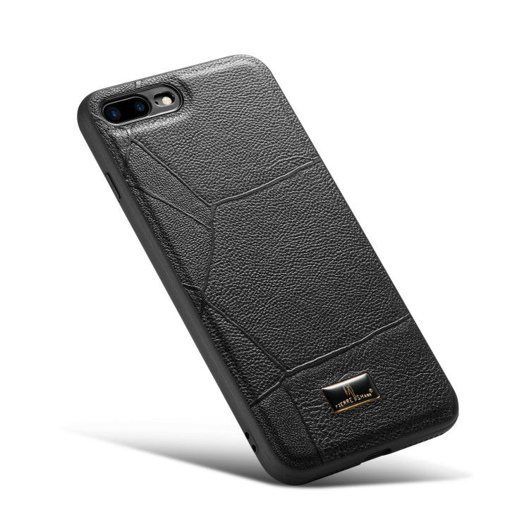 Fierre Shann Leather Texture Phone Back Cover Case For iPhone 8 Plus / 7 Plus(Ox Tendon Black) - More iPhone Cases by FIERRE SHANN | Online Shopping UK | buy2fix