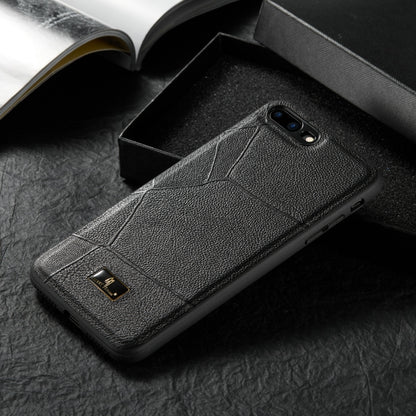 Fierre Shann Leather Texture Phone Back Cover Case For iPhone 8 Plus / 7 Plus(Ox Tendon Black) - More iPhone Cases by FIERRE SHANN | Online Shopping UK | buy2fix
